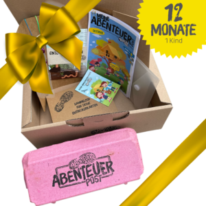 Das ist die Starterbox der Abenteuerbox von Abenteuerkids. Erlebnisse für Draussenkinder und Abenteuer Kids.