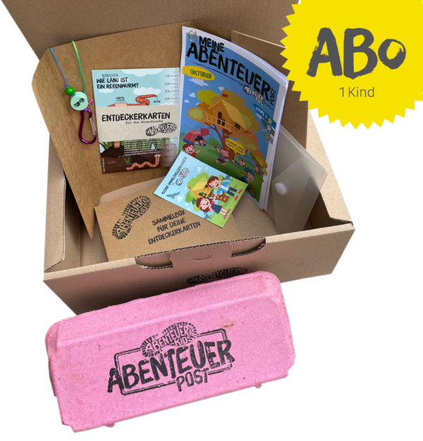 Das ist die Starterbox der Abenteuerbox von Abenteuerkids. Erlebnisse für Draussenkinder und Abenteuer Kids.