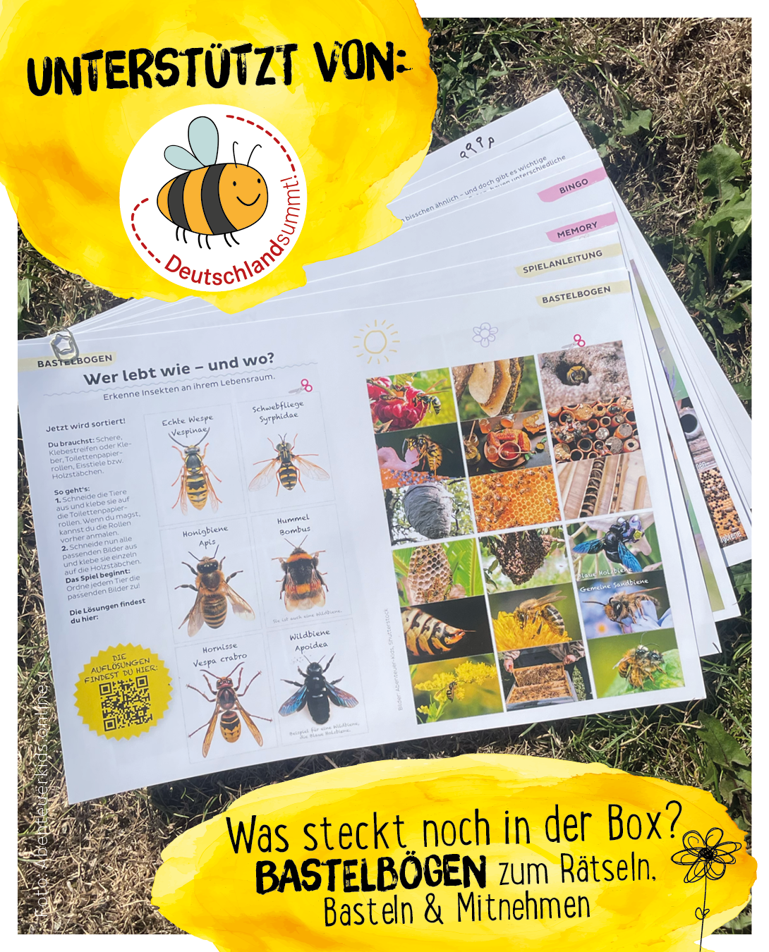 Bastelbögen aus der Bienenbox von den Abenteuerkids